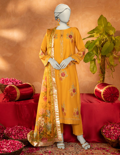 Cotton Silk Mustard Stitched Suit - J. Junaid Jamshed