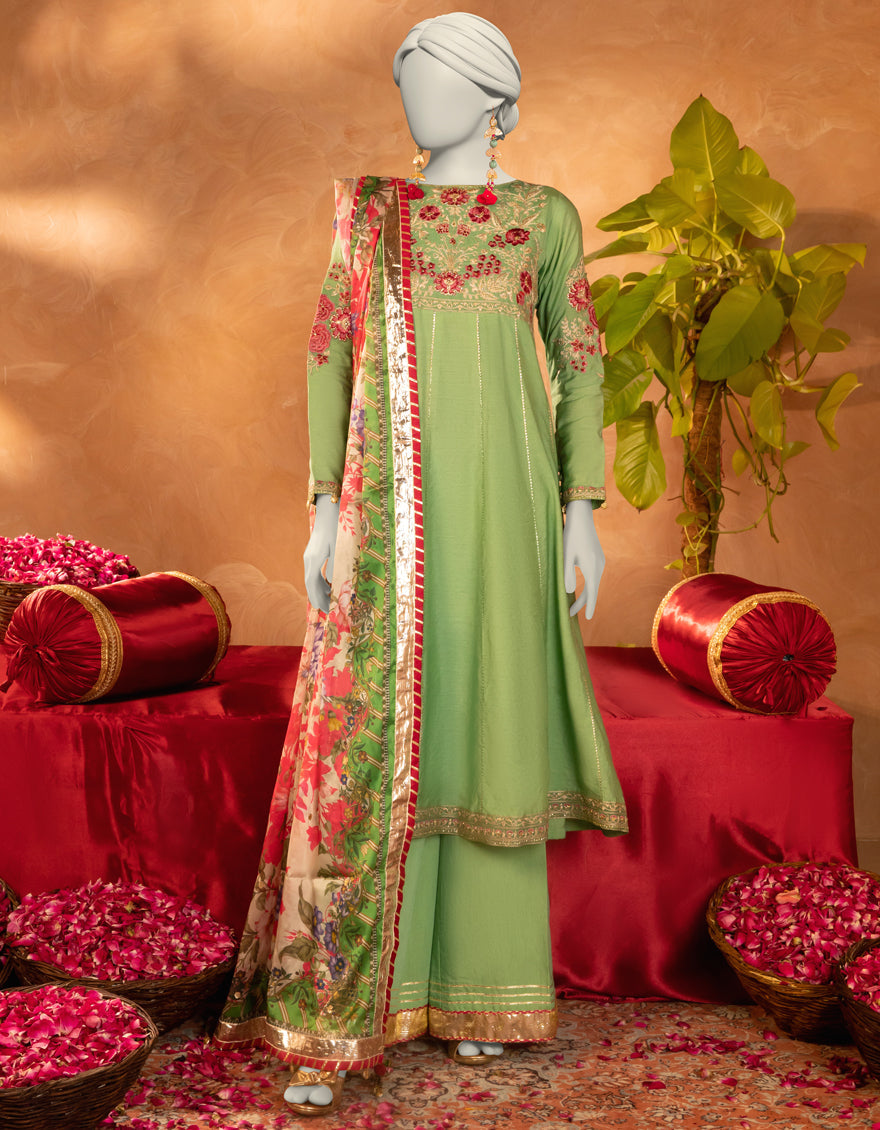 Cotton Silk Green Stitched Suit - J. Junaid Jamshed