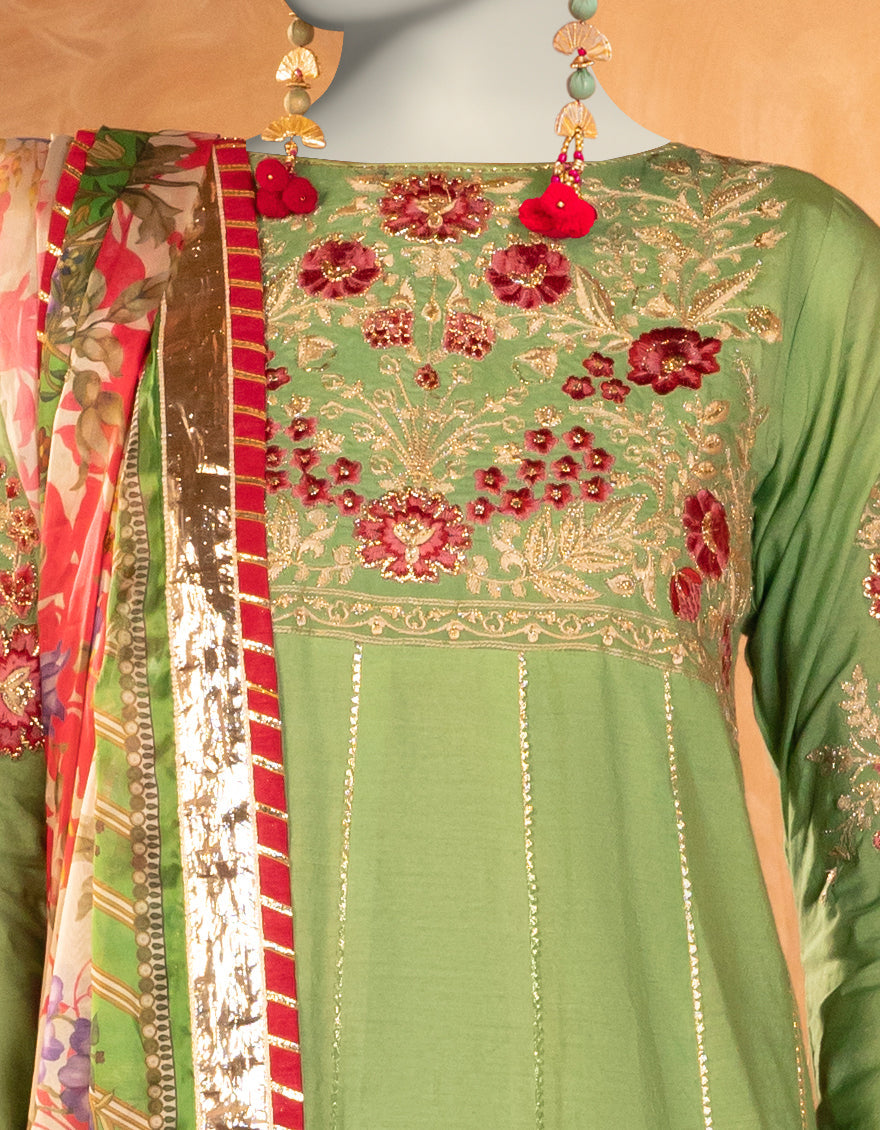 Cotton Silk Green Stitched Suit - J. Junaid Jamshed