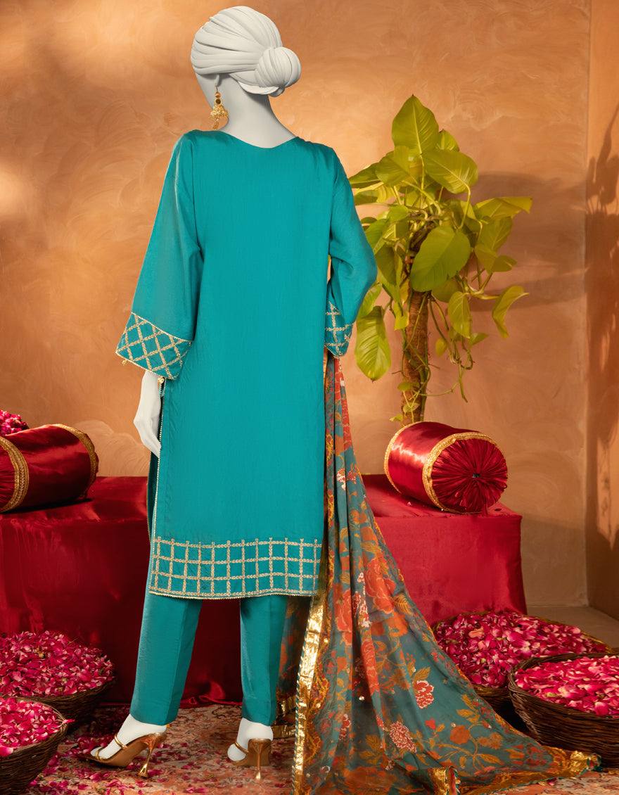 Cotton Silk Blue Stitched Suit - J. Junaid Jamshed