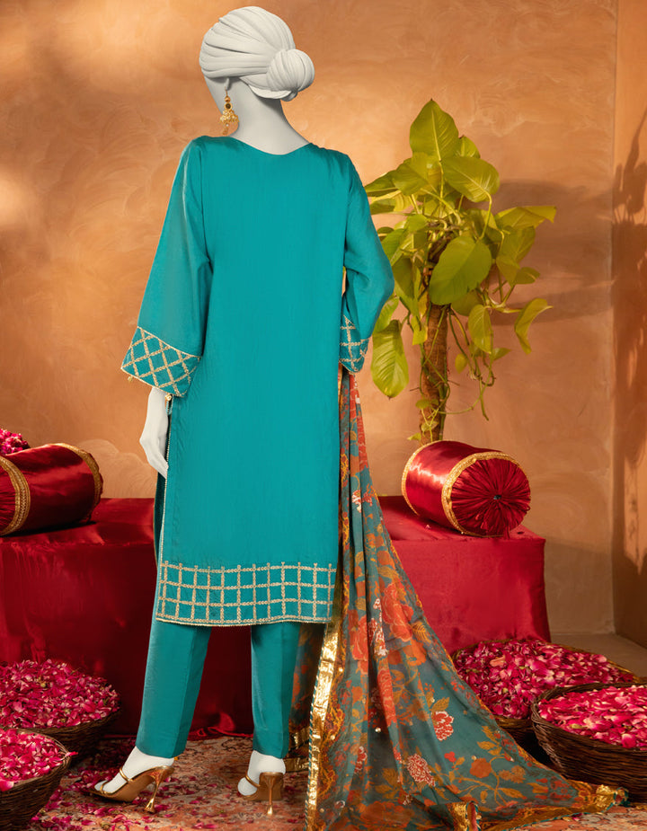 Cotton Silk Blue Stitched Suit - J. Junaid Jamshed