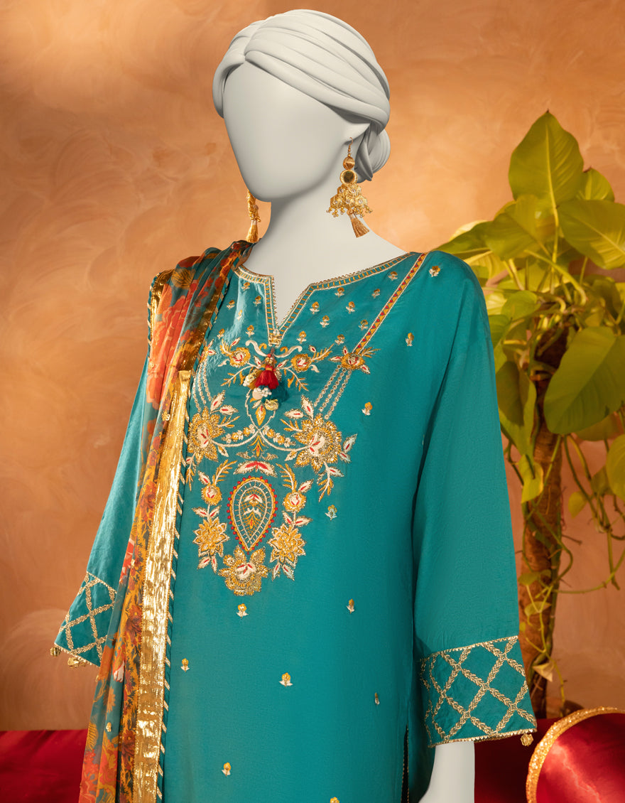 Cotton Silk Blue Stitched Suit - J. Junaid Jamshed