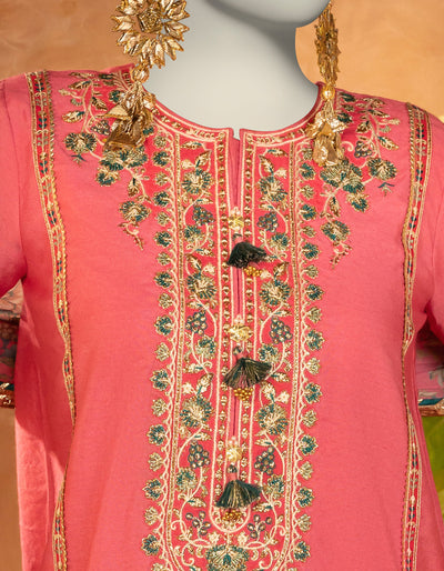 Cotton Silk Pink Stitched Suit - J. Junaid Jamshed