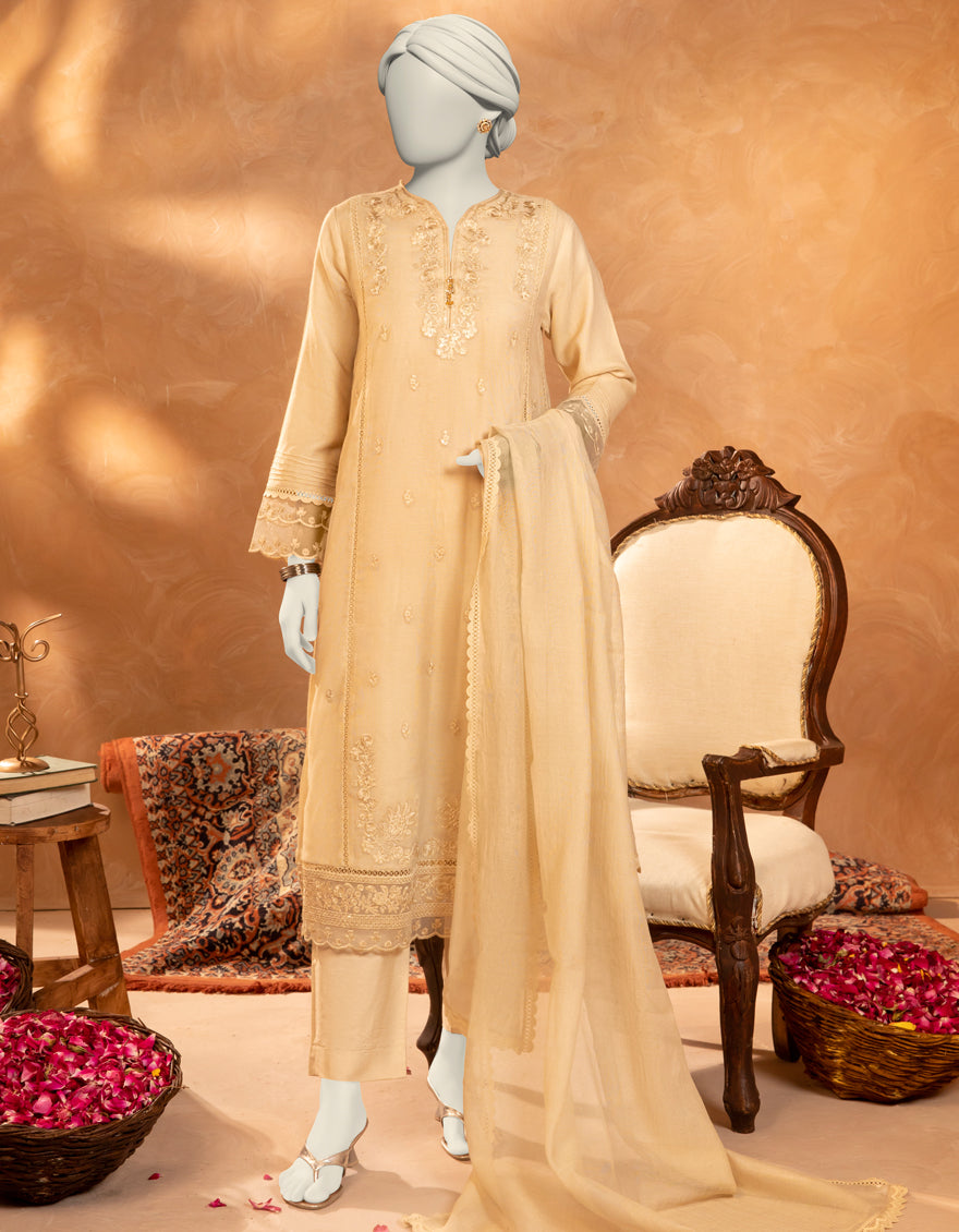 Khaddi Beige Stitched Suit - J. Junaid Jamshed