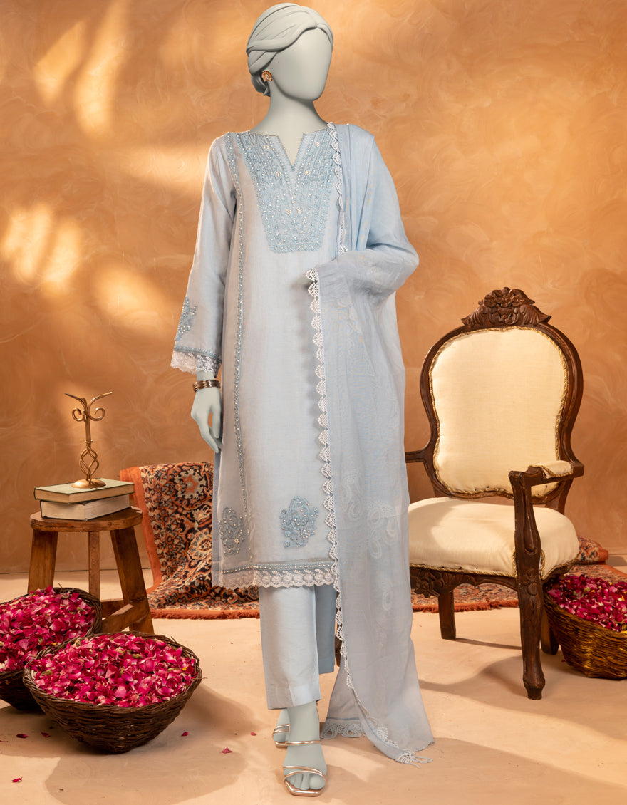 Khaddi Blue Stitched Suit - J. Junaid Jamshed