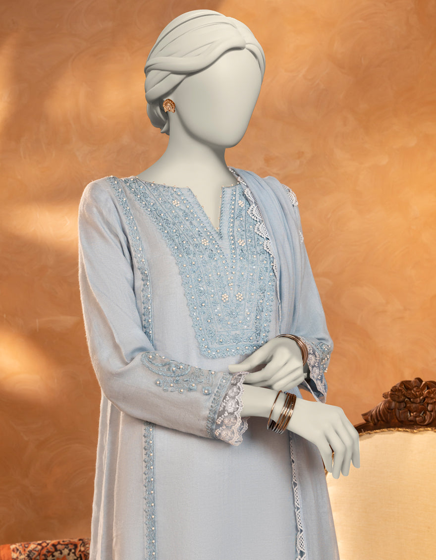 Khaddi Blue Stitched Suit - J. Junaid Jamshed