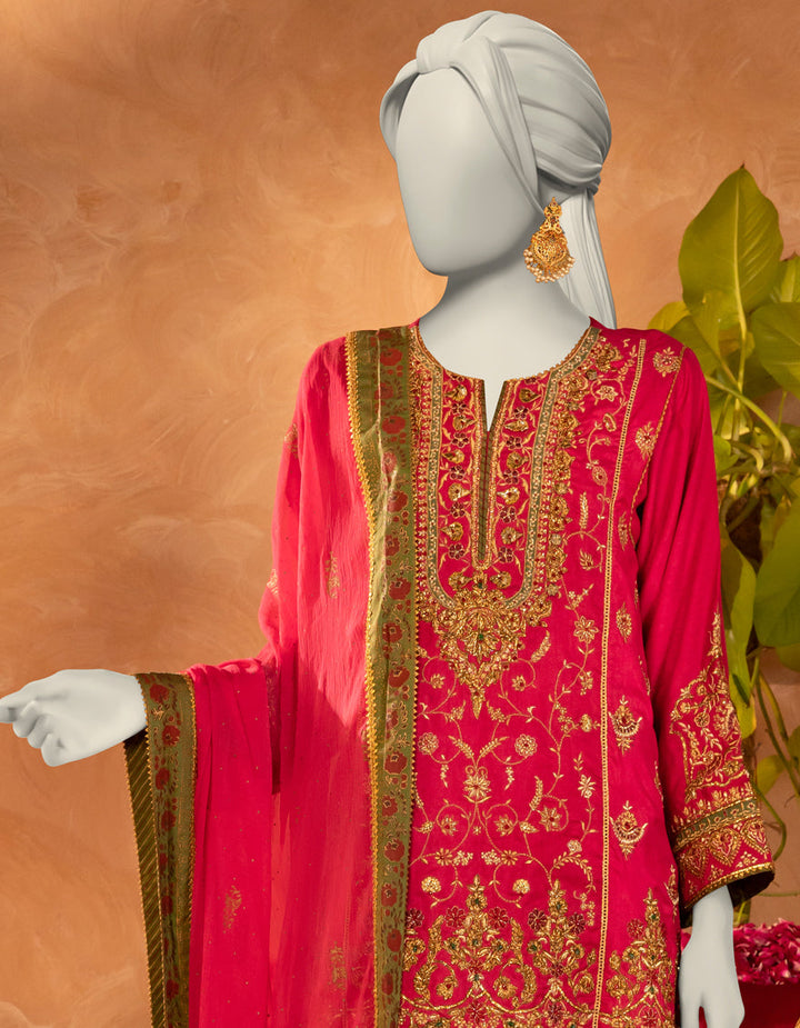 Raw Silk Pink Stitched Suit - J. Junaid Jamshed