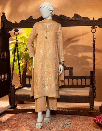 Raw Silk Beige Stitched Suit - J. Junaid Jamshed