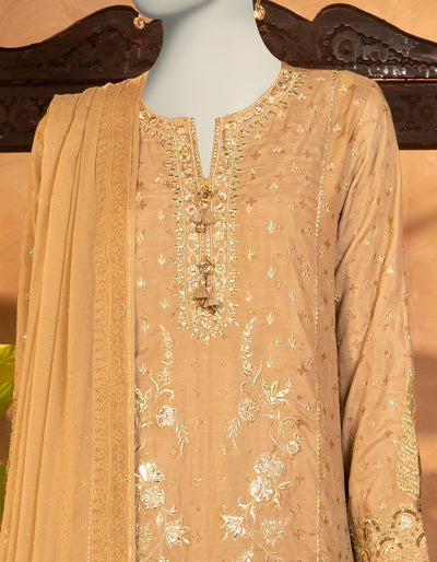 Raw Silk Beige Stitched Suit - J. Junaid Jamshed