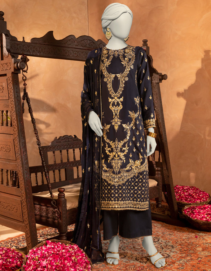 Raw Silk Blue Stitched Suit - J. Junaid Jamshed