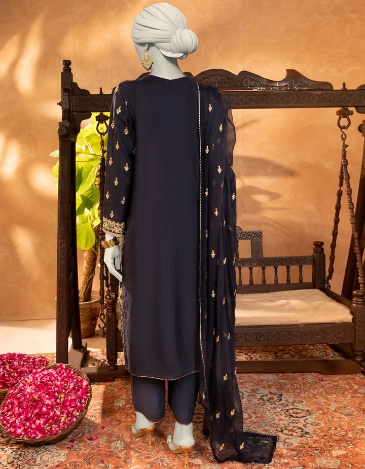 Raw Silk Blue Stitched Suit - J. Junaid Jamshed