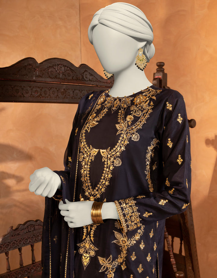 Raw Silk Blue Stitched Suit - J. Junaid Jamshed
