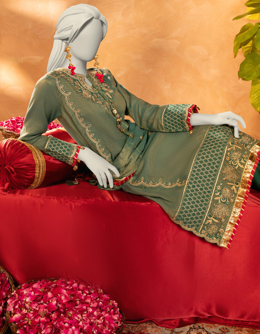 Cotton Green Stitched Suit - J. Junaid Jamshed