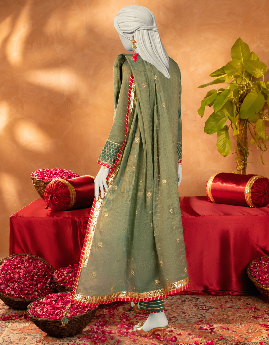 Cotton Green Stitched Suit - J. Junaid Jamshed