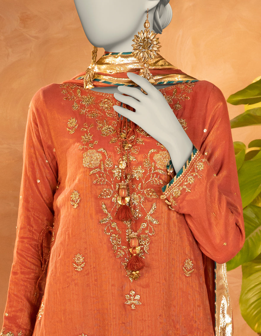 Cotton Red Stitched Suit - J. Junaid Jamshed