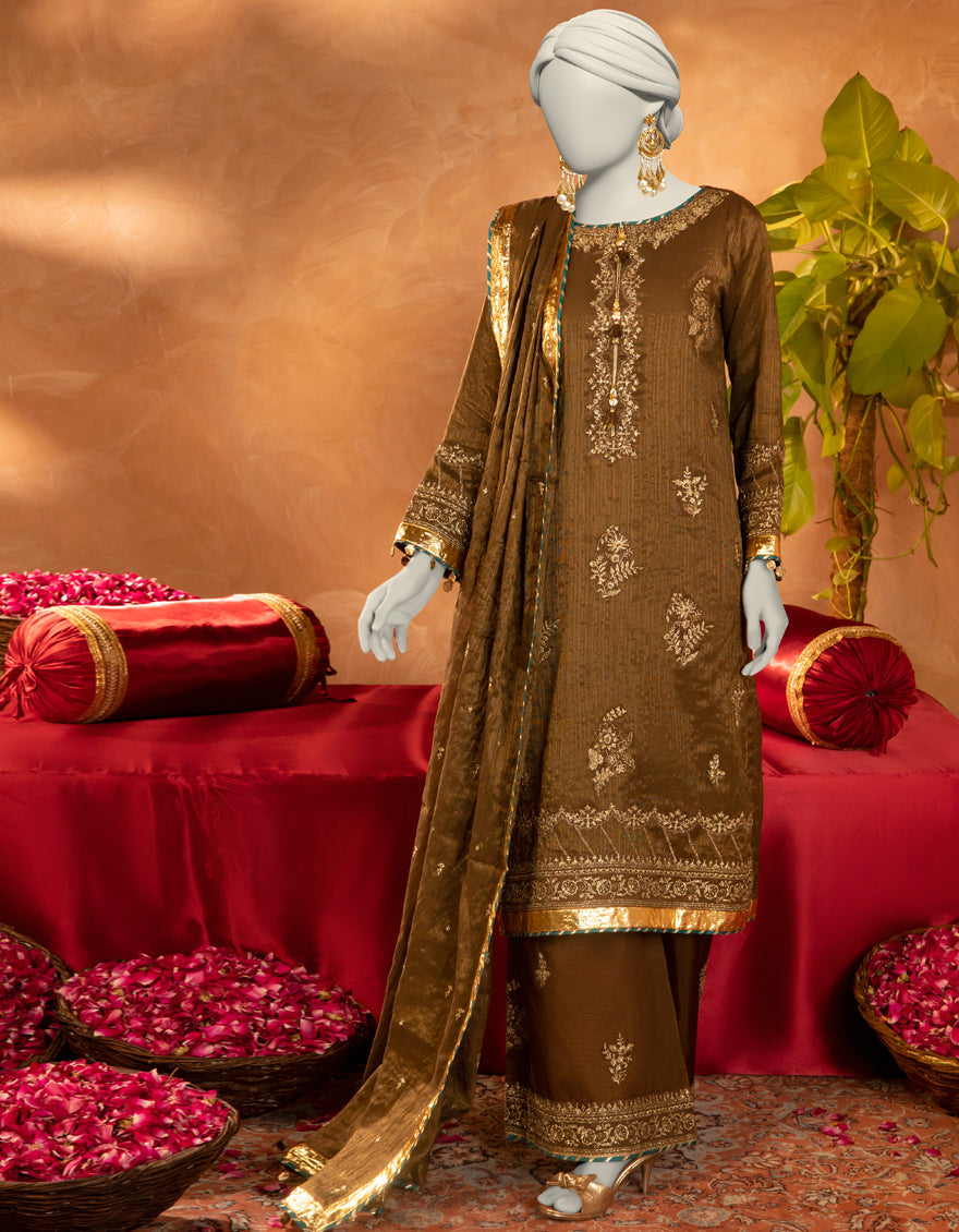 Cotton Brown Stitched Suit - J. Junaid Jamshed