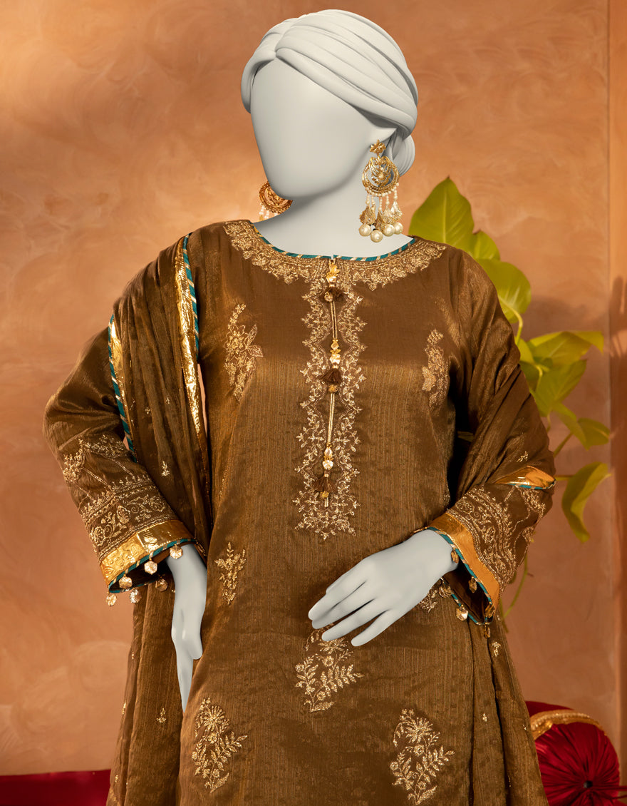 Cotton Brown Stitched Suit - J. Junaid Jamshed