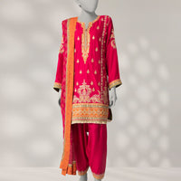 Raw Silk Pink Stitched Suit - J. Junaid Jamshed