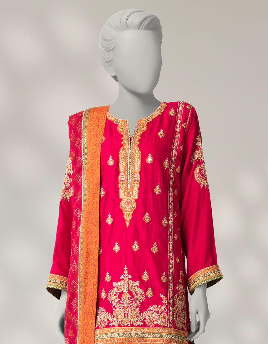 Raw Silk Pink Stitched Suit - J. Junaid Jamshed