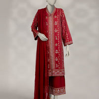 Raw Silk Maroon Stitched Suit - J. Junaid Jamshed