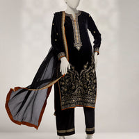 Velvet Black Stitched Suit - J. Junaid Jamshed