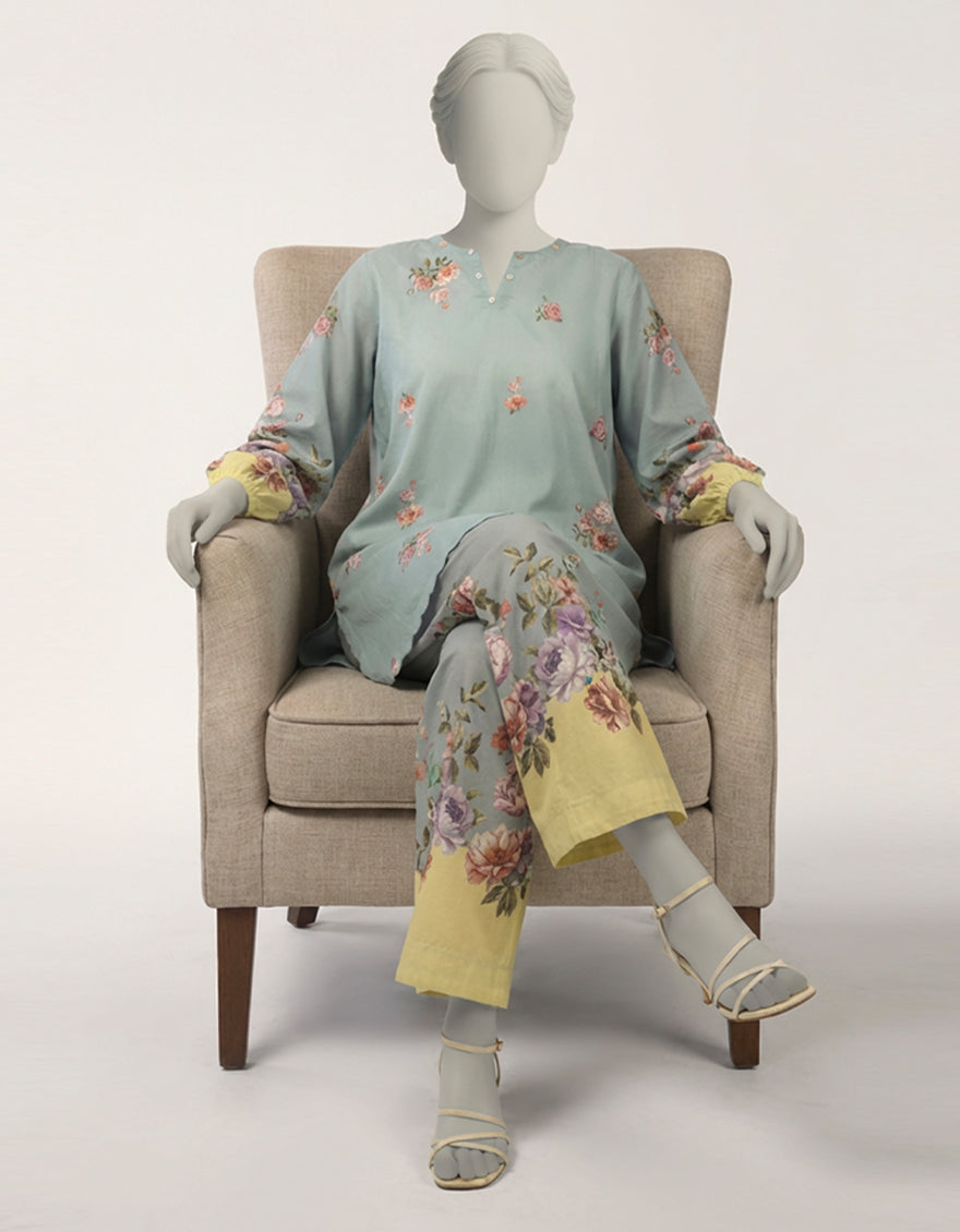 Lawn Blue Stitched Suit - J. Junaid Jamshed