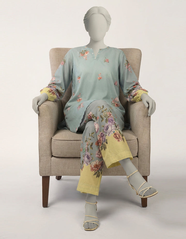 Lawn Blue Stitched Suit - J. Junaid Jamshed