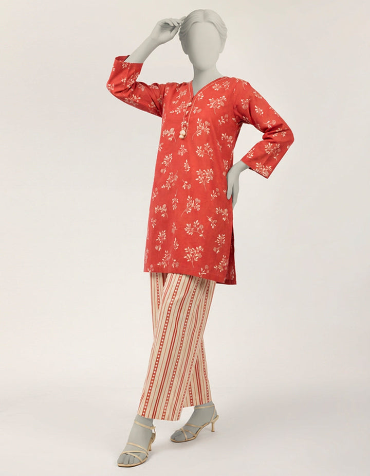 Lawn Red Stitched Suit - J. Junaid Jamshed