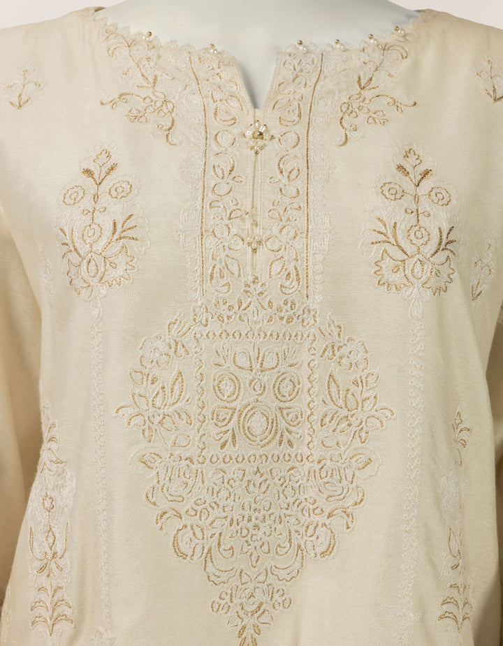 Raw Silk White Stitched Suit - J. Junaid Jamshed