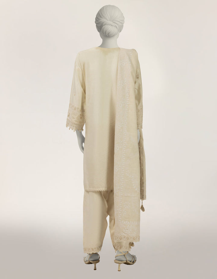 Raw Silk White Stitched Suit - J. Junaid Jamshed