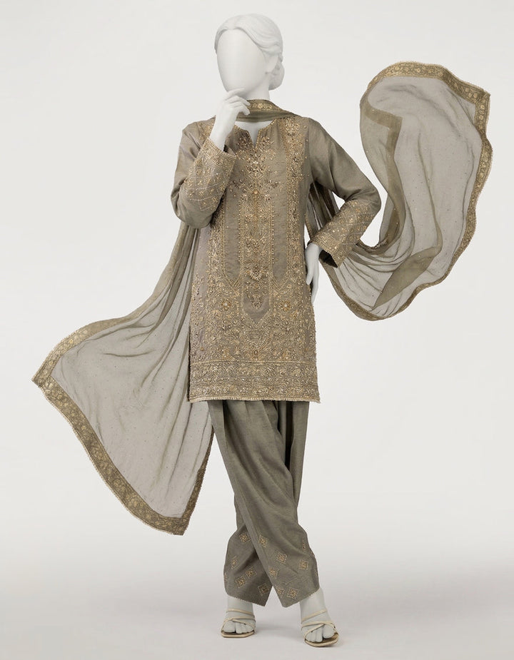 Raw Silk Lime Green Stitched Suit - J. Junaid Jamshed