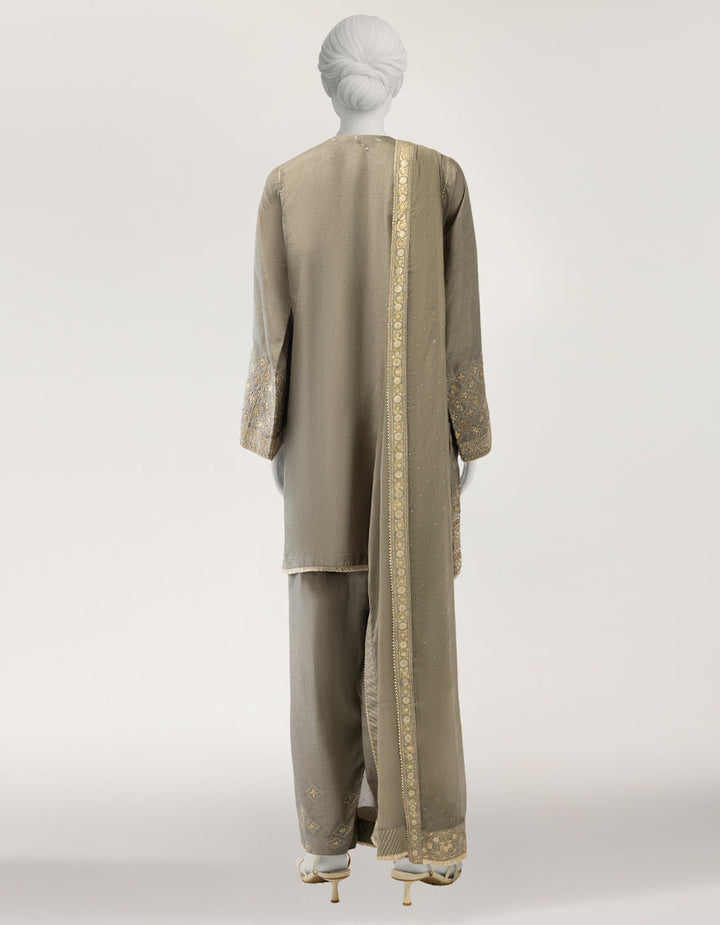 Raw Silk Lime Green Stitched Suit - J. Junaid Jamshed