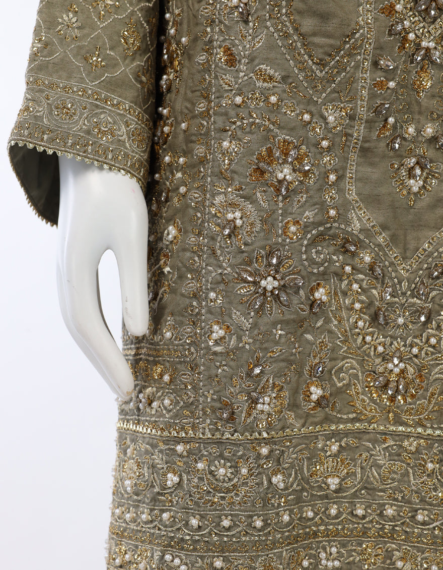 Raw Silk Lime Green Stitched Suit - J. Junaid Jamshed