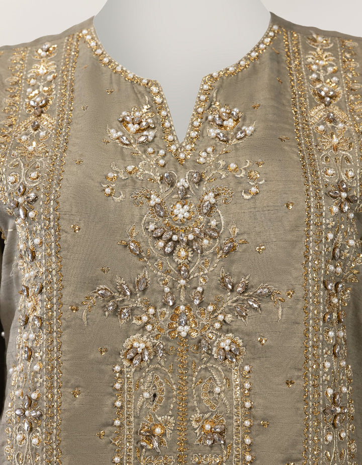 Raw Silk Lime Green Stitched Suit - J. Junaid Jamshed