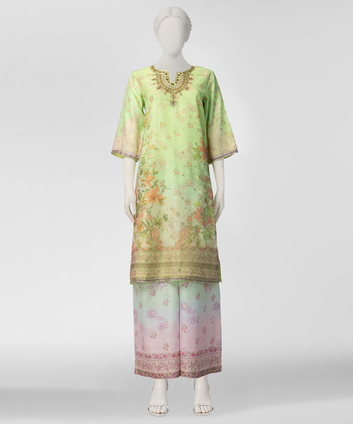 Cotton Net Multicolor Stitched Suit - J. Junaid Jamshed