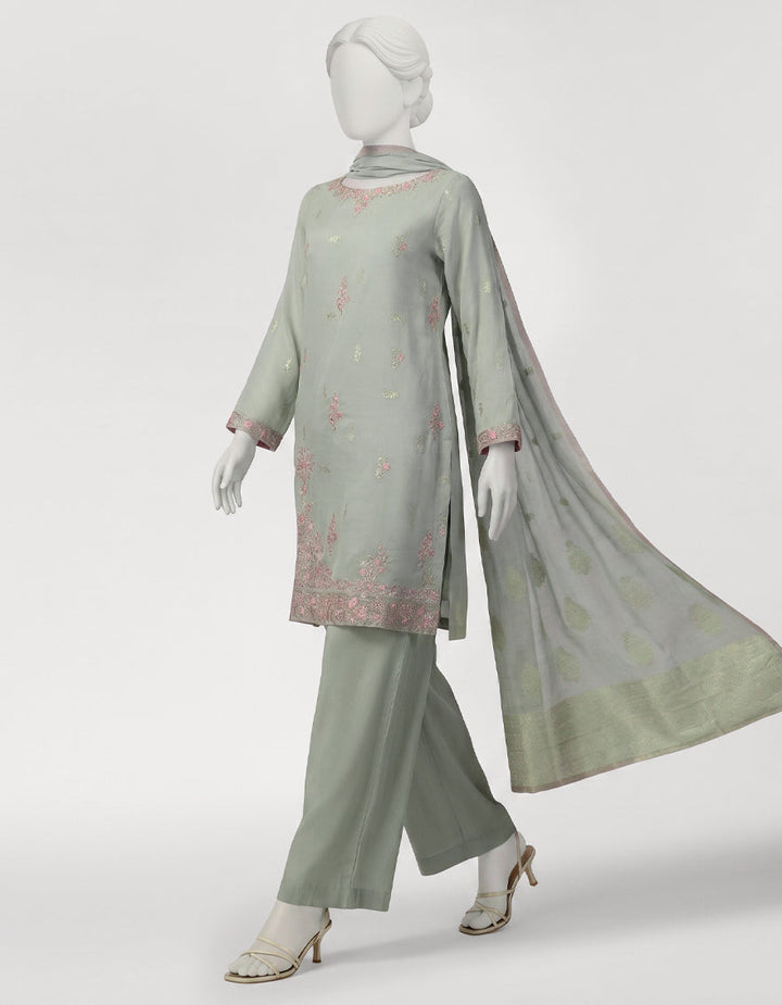 Swiss Cotton Light Blue Stitched Suit - J. Junaid Jamshed