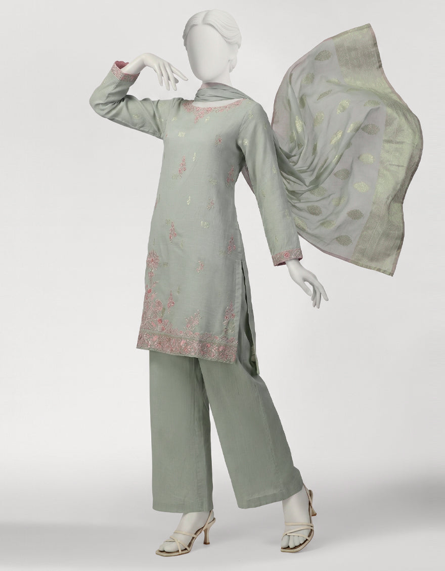 Swiss Cotton Light Blue Stitched Suit - J. Junaid Jamshed