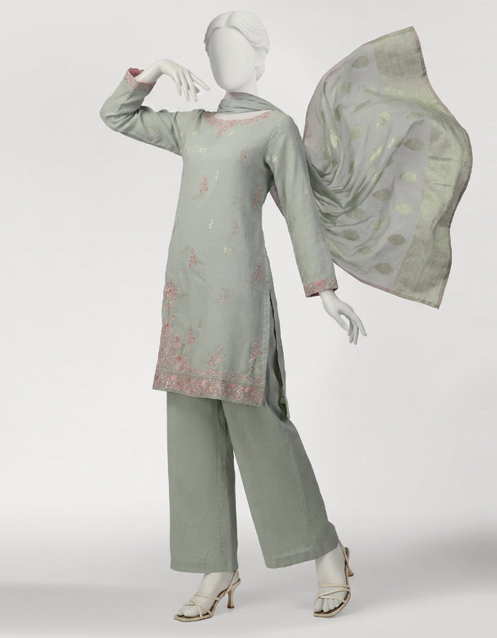 Swiss Cotton Light Blue Stitched Suit - J. Junaid Jamshed