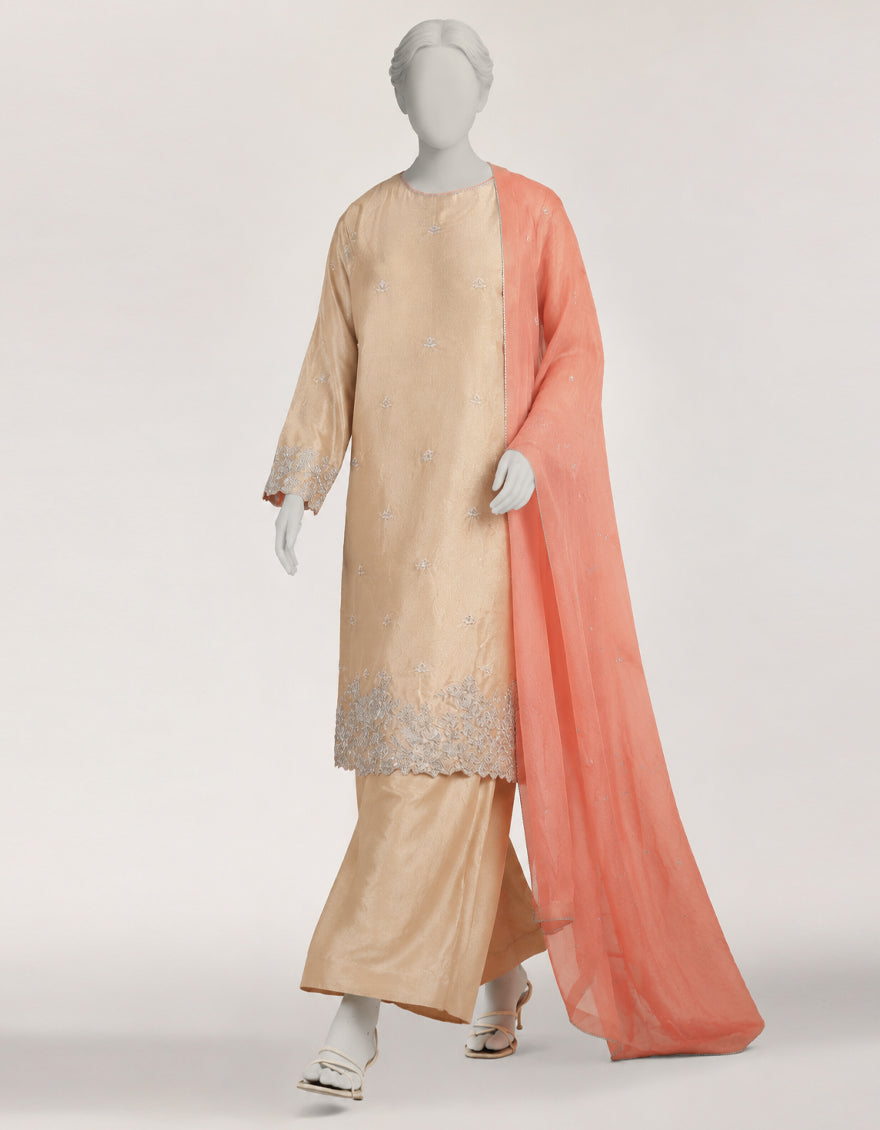 Raw Silk Rose Stitched Suit - J. Junaid Jamshed
