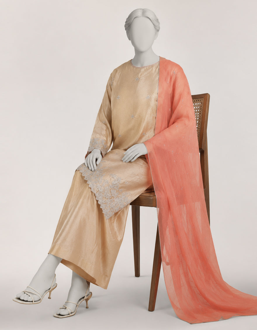 Raw Silk Rose Stitched Suit - J. Junaid Jamshed