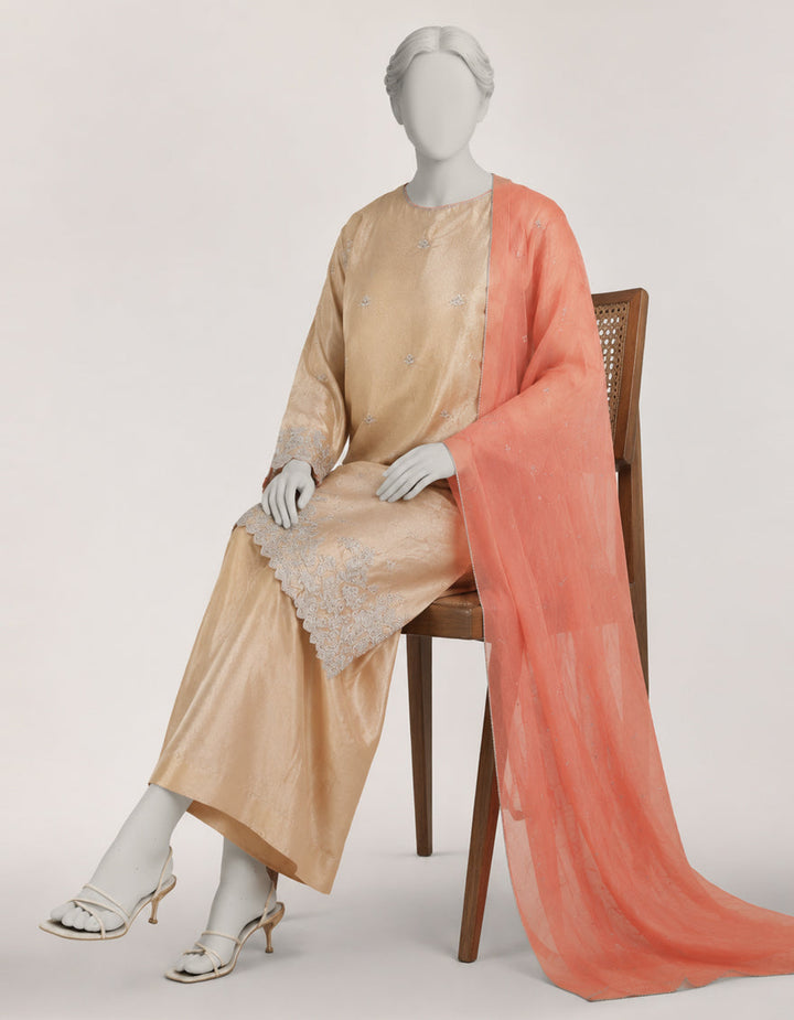 Raw Silk Rose Stitched Suit - J. Junaid Jamshed