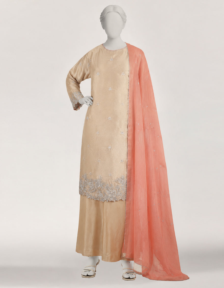 Raw Silk Rose Stitched Suit - J. Junaid Jamshed