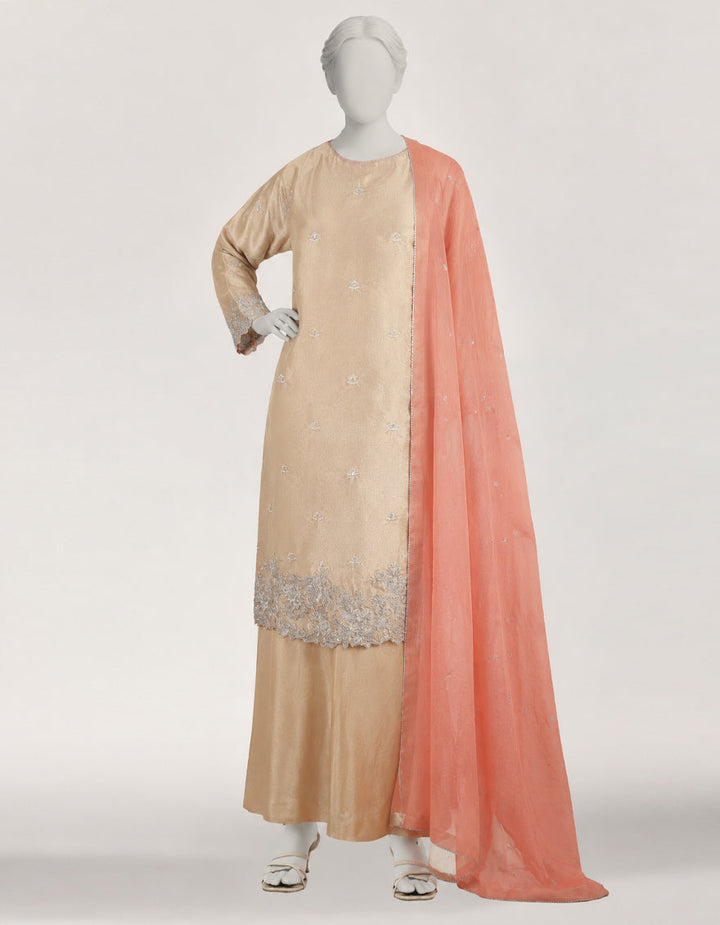 Raw Silk Rose Stitched Suit - J. Junaid Jamshed