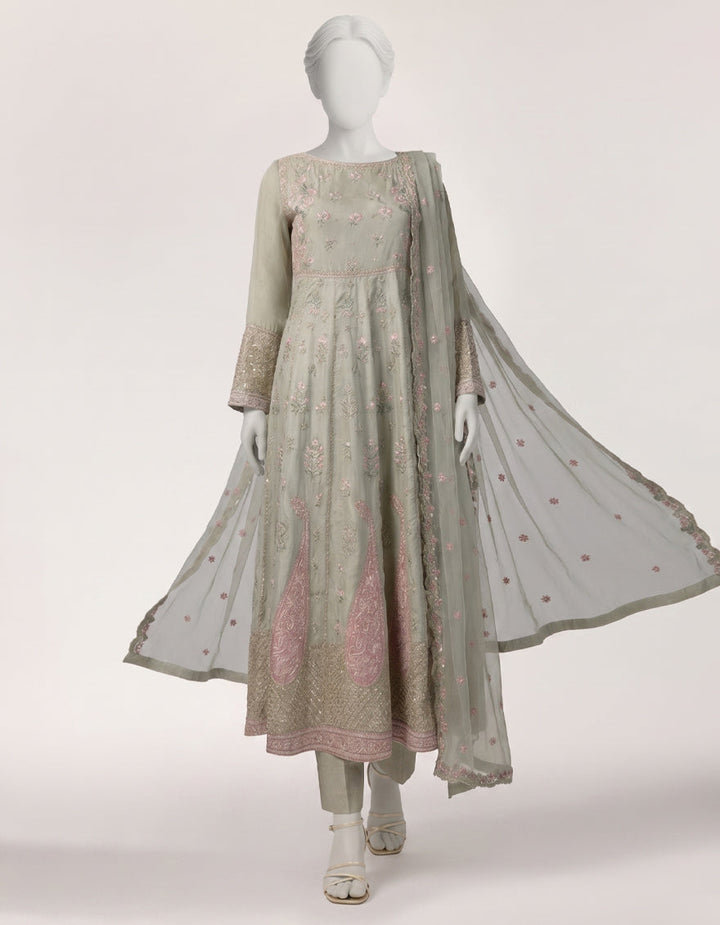 Raw Silk Green Stitched Suit - J. Junaid Jamshed