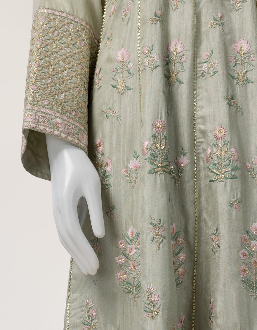 Raw Silk Green Stitched Suit - J. Junaid Jamshed