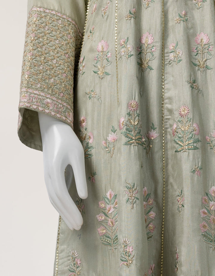Raw Silk Green Stitched Suit - J. Junaid Jamshed