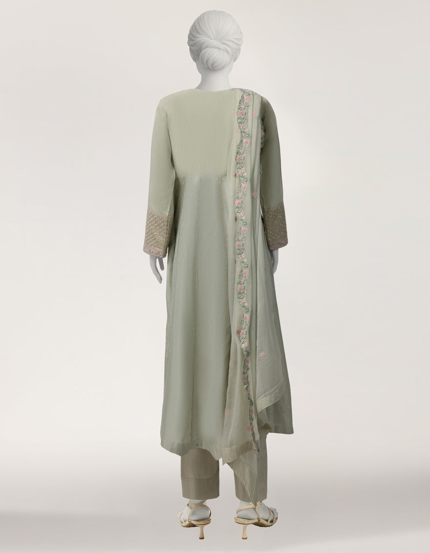 Raw Silk Green Stitched Suit - J. Junaid Jamshed