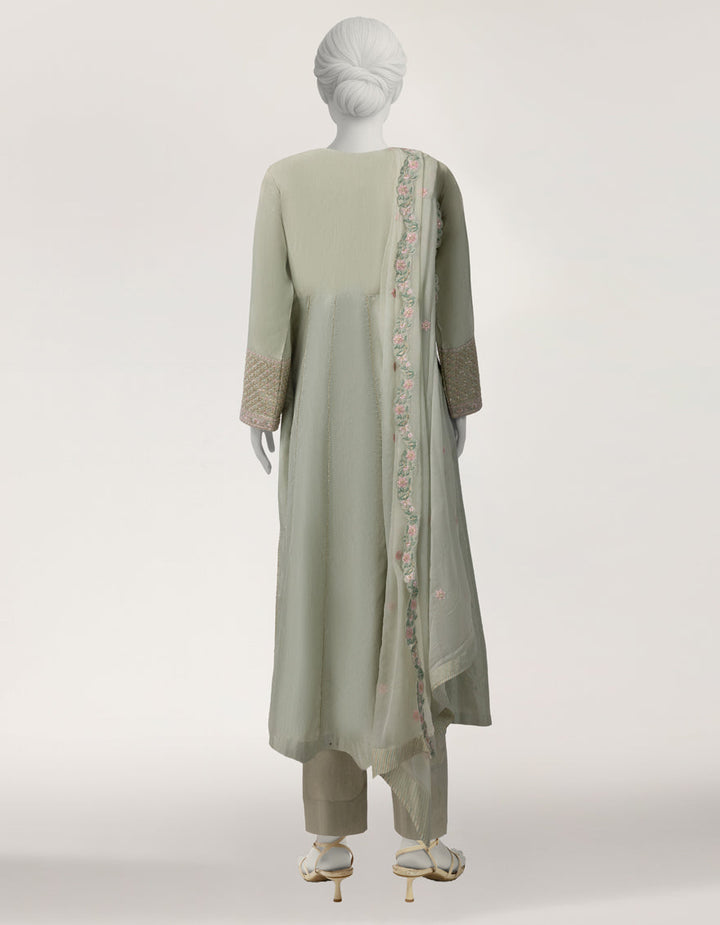 Raw Silk Green Stitched Suit - J. Junaid Jamshed