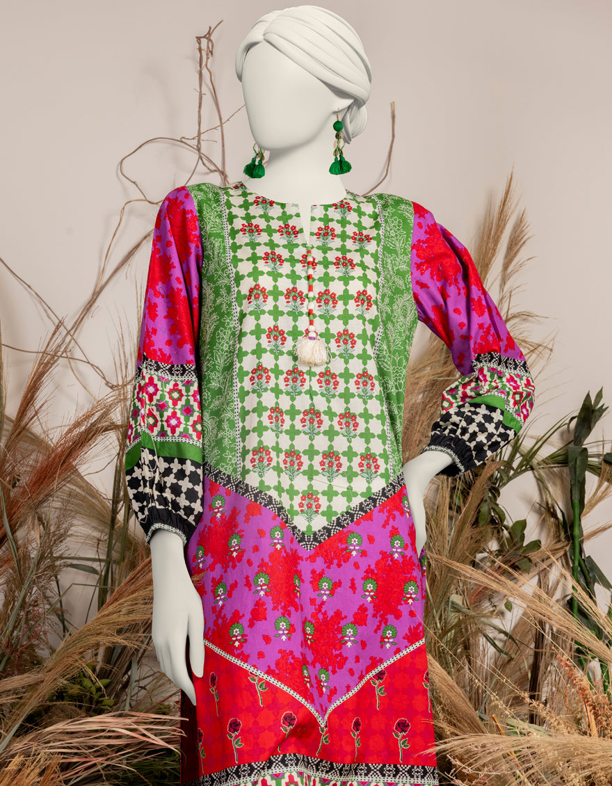 Printed Green Kurti - J. Junaid Jamshed