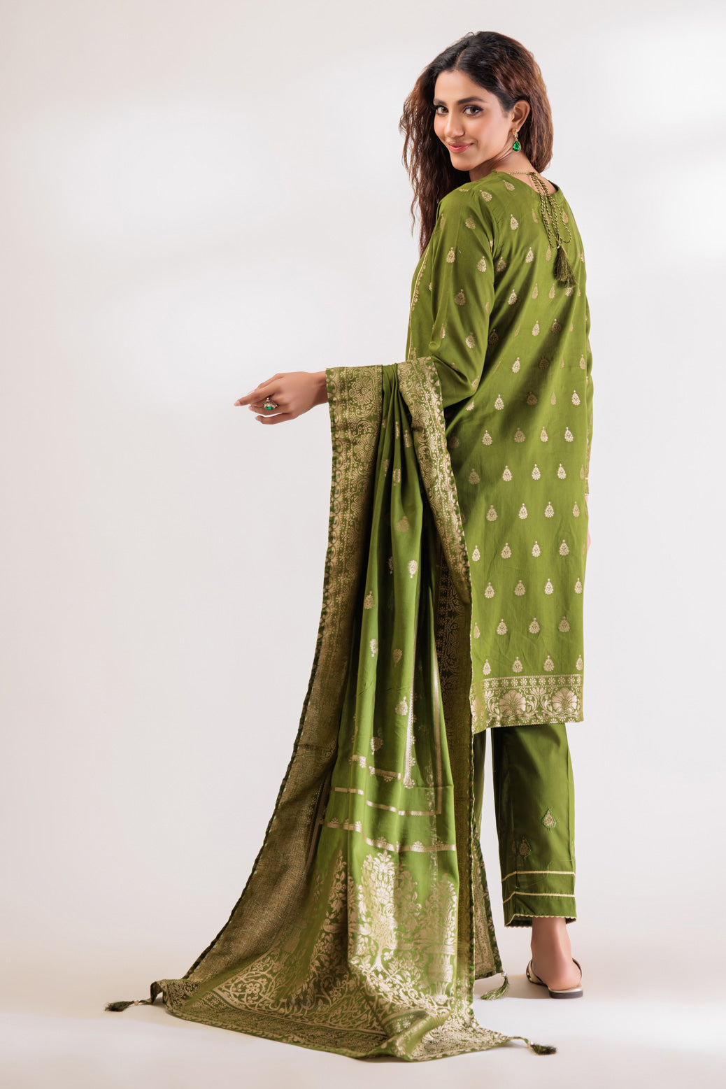 Jacquard Green 3 Piece Stitched Suit - Bonanza